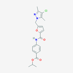 molecular formula C21H22ClN3O4 B331709 isopropyl 4-({5-[(4-chloro-3,5-dimethyl-1H-pyrazol-1-yl)methyl]-2-furoyl}amino)benzoate 
