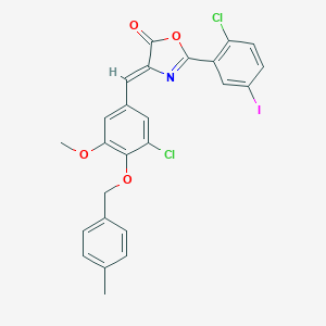 molecular formula C25H18Cl2INO4 B331713 2-(2-chloro-5-iodophenyl)-4-{3-chloro-5-methoxy-4-[(4-methylbenzyl)oxy]benzylidene}-1,3-oxazol-5(4H)-one 