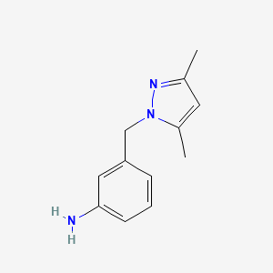 molecular formula C12H15N3 B3317132 3-[(3,5-dimethyl-1H-pyrazol-1-yl)methyl]aniline CAS No. 956441-27-3