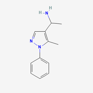 molecular formula C12H15N3 B3317168 1-(5-methyl-1-phenyl-1H-pyrazol-4-yl)ethan-1-amine CAS No. 956757-13-4