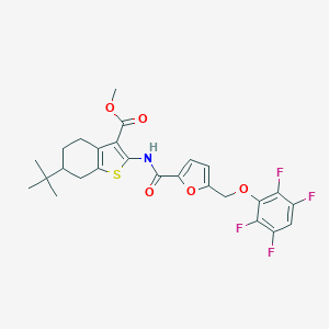 molecular formula C26H25F4NO5S B331728 Methyl 6-tert-butyl-2-({5-[(2,3,5,6-tetrafluorophenoxy)methyl]-2-furoyl}amino)-4,5,6,7-tetrahydro-1-benzothiophene-3-carboxylate 