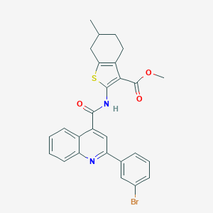 molecular formula C27H23BrN2O3S B331737 Methyl 2-({[2-(3-bromophenyl)-4-quinolinyl]carbonyl}amino)-6-methyl-4,5,6,7-tetrahydro-1-benzothiophene-3-carboxylate 