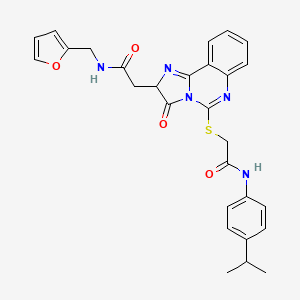 molecular formula C28H27N5O4S B3317414 N-(furan-2-ylmethyl)-2-[3-oxo-5-[2-oxo-2-(4-propan-2-ylanilino)ethyl]sulfanyl-2H-imidazo[1,2-c]quinazolin-2-yl]acetamide CAS No. 959564-97-7