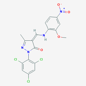 molecular formula C18H13Cl3N4O4 B331742 (4Z)-4-[(2-methoxy-4-nitroanilino)methylidene]-5-methyl-2-(2,4,6-trichlorophenyl)pyrazol-3-one 