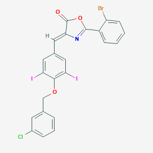 molecular formula C23H13BrClI2NO3 B331743 2-(2-bromophenyl)-4-{4-[(3-chlorobenzyl)oxy]-3,5-diiodobenzylidene}-1,3-oxazol-5(4H)-one 