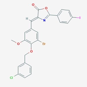 molecular formula C24H16BrClINO4 B331747 4-{3-bromo-4-[(3-chlorobenzyl)oxy]-5-methoxybenzylidene}-2-(4-iodophenyl)-1,3-oxazol-5(4H)-one 