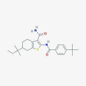 molecular formula C25H34N2O2S B331748 2-[(4-Tert-butylbenzoyl)amino]-6-tert-pentyl-4,5,6,7-tetrahydro-1-benzothiophene-3-carboxamide 