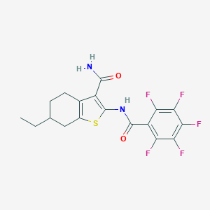 molecular formula C18H15F5N2O2S B331751 6-Ethyl-2-[(2,3,4,5,6-pentafluorobenzoyl)amino]-4,5,6,7-tetrahydro-1-benzothiophene-3-carboxamide 