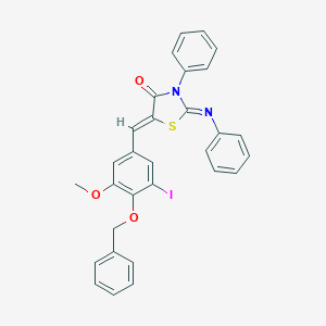 molecular formula C30H23IN2O3S B331761 5-[4-(Benzyloxy)-3-iodo-5-methoxybenzylidene]-3-phenyl-2-(phenylimino)-1,3-thiazolidin-4-one 