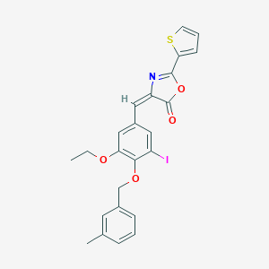 molecular formula C24H20INO4S B331762 4-{3-ethoxy-5-iodo-4-[(3-methylbenzyl)oxy]benzylidene}-2-(2-thienyl)-1,3-oxazol-5(4H)-one 