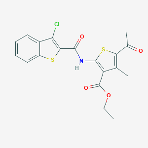 molecular formula C19H16ClNO4S2 B331772 Ethyl 5-acetyl-2-{[(3-chloro-1-benzothien-2-yl)carbonyl]amino}-4-methyl-3-thiophenecarboxylate 