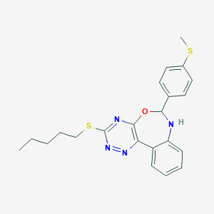 molecular formula C22H24N4OS2 B331775 6-[4-(Methylsulfanyl)phenyl]-3-(pentylsulfanyl)-6,7-dihydro[1,2,4]triazino[5,6-d][3,1]benzoxazepine 
