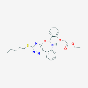 molecular formula C25H28N4O4S B331777 Ethyl {2-[3-(pentylsulfanyl)-6,7-dihydro[1,2,4]triazino[5,6-d][3,1]benzoxazepin-6-yl]phenoxy}acetate 