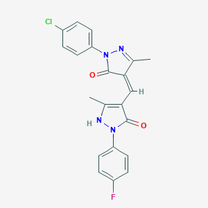 molecular formula C21H16ClFN4O2 B331781 (4Z)-2-(4-chlorophenyl)-4-[[2-(4-fluorophenyl)-5-methyl-3-oxo-1H-pyrazol-4-yl]methylidene]-5-methylpyrazol-3-one 