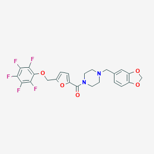 molecular formula C24H19F5N2O5 B331787 (5-{[4-(1,3-Benzodioxol-5-ylmethyl)piperazin-1-yl]carbonyl}-2-furyl)methyl 2,3,4,5,6-pentafluorophenyl ether 