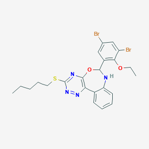 molecular formula C23H24Br2N4O2S B331795 6-(3,5-Dibromo-2-ethoxyphenyl)-3-(pentylsulfanyl)-6,7-dihydro[1,2,4]triazino[5,6-d][3,1]benzoxazepine 