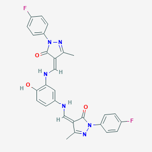 molecular formula C28H22F2N6O3 B331800 (4Z)-2-(4-fluorophenyl)-4-[[3-[[(Z)-[1-(4-fluorophenyl)-3-methyl-5-oxopyrazol-4-ylidene]methyl]amino]-4-hydroxyanilino]methylidene]-5-methylpyrazol-3-one 