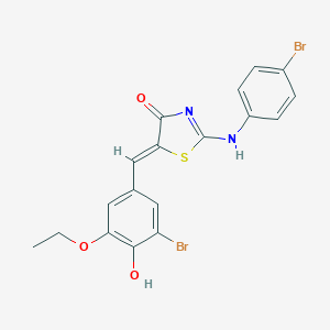molecular formula C18H14Br2N2O3S B331807 (5Z)-2-(4-bromoanilino)-5-[(3-bromo-5-ethoxy-4-hydroxyphenyl)methylidene]-1,3-thiazol-4-one 