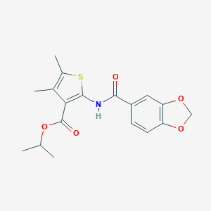 molecular formula C18H19NO5S B331812 Isopropyl 2-[(1,3-benzodioxol-5-ylcarbonyl)amino]-4,5-dimethyl-3-thiophenecarboxylate 