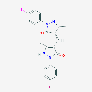 molecular formula C21H16FIN4O2 B331817 (4Z)-4-[[2-(4-fluorophenyl)-5-methyl-3-oxo-1H-pyrazol-4-yl]methylidene]-2-(4-iodophenyl)-5-methylpyrazol-3-one 