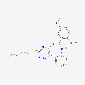 molecular formula C23H26N4O3S B331822 6-(2,5-Dimethoxyphenyl)-3-(pentylsulfanyl)-6,7-dihydro[1,2,4]triazino[5,6-d][3,1]benzoxazepine 