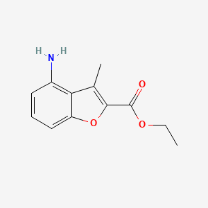 molecular formula C12H13NO3 B3318266 4-Amino-3-methyl-benzofuran-2-carboxylic acid ethyl ester CAS No. 99245-00-8