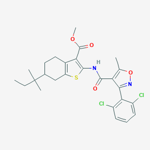 molecular formula C26H28Cl2N2O4S B331833 Methyl 2-({[3-(2,6-dichlorophenyl)-5-methyl-4-isoxazolyl]carbonyl}amino)-6-tert-pentyl-4,5,6,7-tetrahydro-1-benzothiophene-3-carboxylate 
