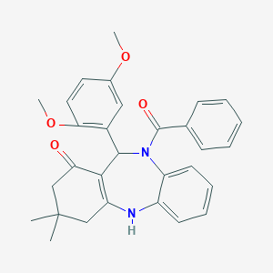 molecular formula C30H30N2O4 B331841 5-Benzoyl-6-(2,5-dimethoxyphenyl)-9,9-dimethyl-6,8,10,11-tetrahydrobenzo[b][1,4]benzodiazepin-7-one 