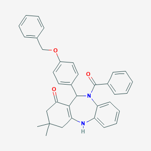 molecular formula C35H32N2O3 B331842 10-benzoyl-11-[4-(benzyloxy)phenyl]-3,3-dimethyl-2,3,4,5,10,11-hexahydro-1H-dibenzo[b,e][1,4]diazepin-1-one 