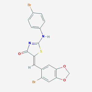 molecular formula C17H10Br2N2O3S B331848 (5Z)-2-(4-bromoanilino)-5-[(6-bromo-1,3-benzodioxol-5-yl)methylidene]-1,3-thiazol-4-one 