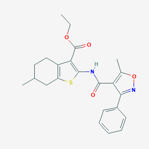 molecular formula C23H24N2O4S B331853 Ethyl 6-methyl-2-{[(5-methyl-3-phenyl-4-isoxazolyl)carbonyl]amino}-4,5,6,7-tetrahydro-1-benzothiophene-3-carboxylate 