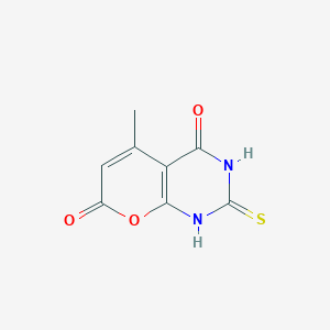 molecular formula C8H6N2O3S B3318589 4-hydroxy-2-mercapto-5-methyl-7H-pyrano[2,3-d]pyrimidin-7-one CAS No. 100856-85-7