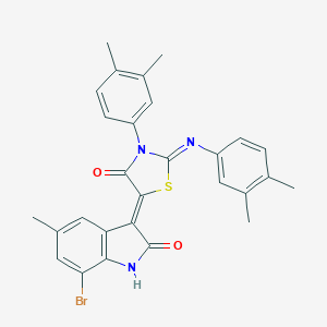 molecular formula C28H24BrN3O2S B331869 (5Z)-5-(7-bromo-5-methyl-2-oxo-1H-indol-3-ylidene)-3-(3,4-dimethylphenyl)-2-(3,4-dimethylphenyl)imino-1,3-thiazolidin-4-one 