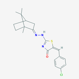 molecular formula C20H22ClN3OS B331875 (5E)-5-[(4-chlorophenyl)methylidene]-2-[(2E)-2-(1,7,7-trimethyl-2-bicyclo[2.2.1]heptanylidene)hydrazinyl]-1,3-thiazol-4-one 
