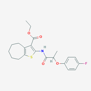 molecular formula C21H24FNO4S B331882 ethyl 2-{[2-(4-fluorophenoxy)propanoyl]amino}-5,6,7,8-tetrahydro-4H-cyclohepta[b]thiophene-3-carboxylate 