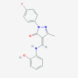 molecular formula C17H14FN3O2 B331887 (4Z)-2-(4-fluorophenyl)-4-[(2-hydroxyanilino)methylidene]-5-methylpyrazol-3-one 