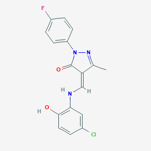 molecular formula C17H13ClFN3O2 B331891 (4Z)-4-[(5-chloro-2-hydroxyanilino)methylidene]-2-(4-fluorophenyl)-5-methylpyrazol-3-one 