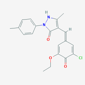 molecular formula C20H19ClN2O3 B331897 4-[(E)-(3-chloro-5-ethoxy-4-oxocyclohexa-2,5-dien-1-ylidene)methyl]-5-methyl-2-(4-methylphenyl)-1H-pyrazol-3-one 
