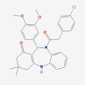 molecular formula C31H31ClN2O4 B331910 10-[(4-chlorophenyl)acetyl]-11-(3,4-dimethoxyphenyl)-3,3-dimethyl-2,3,4,5,10,11-hexahydro-1H-dibenzo[b,e][1,4]diazepin-1-one 