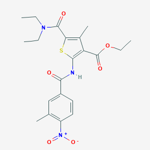 molecular formula C21H25N3O6S B331912 Ethyl 5-[(diethylamino)carbonyl]-2-({4-nitro-3-methylbenzoyl}amino)-4-methyl-3-thiophenecarboxylate 