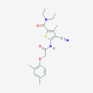 molecular formula C21H25N3O3S B331920 4-cyano-5-{[(2,4-dimethylphenoxy)acetyl]amino}-N,N-diethyl-3-methyl-2-thiophenecarboxamide 
