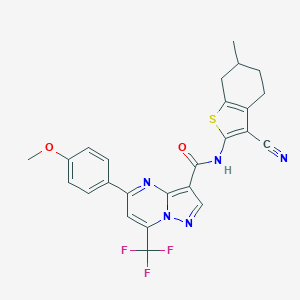 molecular formula C25H20F3N5O2S B331921 N-(3-cyano-6-methyl-4,5,6,7-tetrahydro-1-benzothiophen-2-yl)-5-(4-methoxyphenyl)-7-(trifluoromethyl)pyrazolo[1,5-a]pyrimidine-3-carboxamide 