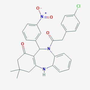 molecular formula C29H26ClN3O4 B331924 10-[(4-chlorophenyl)acetyl]-11-{3-nitrophenyl}-3,3-dimethyl-2,3,4,5,10,11-hexahydro-1H-dibenzo[b,e][1,4]diazepin-1-one 