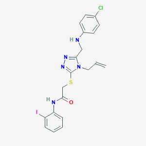molecular formula C20H19ClIN5OS B331935 2-({4-allyl-5-[(4-chloroanilino)methyl]-4H-1,2,4-triazol-3-yl}sulfanyl)-N-(2-iodophenyl)acetamide 