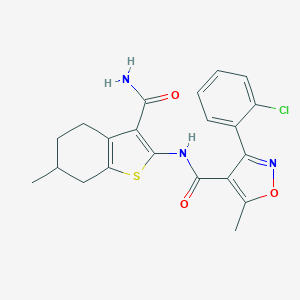 molecular formula C21H20ClN3O3S B331939 N-(3-carbamoyl-6-methyl-4,5,6,7-tetrahydro-1-benzothiophen-2-yl)-3-(2-chlorophenyl)-5-methyl-4-isoxazolecarboxamide 