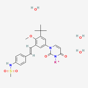 molecular formula C24H32KN3O8S B3319506 Methanesulfonamide, N-(4-((1E)-2-(5-(3,4-dihydro-2,4-dioxo-1(2H)-pyrimidinyl)-3-(1,1-dimethylethyl)-2-methoxyphenyl)ethenyl)phenyl)-, potassium salt, hydrate (1:1:3) CAS No. 1132940-31-8