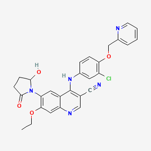 molecular formula C28H24ClN5O4 B3319584 4-((3-Chloro-4-(pyridin-2-ylmethoxy)phenyl)amino)-7-ethoxy-6-(2-hydroxy-5-oxopyrrolidin-1-yl)quinoline-3-carbonitrile CAS No. 1144516-15-3