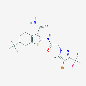 molecular formula C20H24BrF3N4O2S B331961 2-({[4-bromo-5-methyl-3-(trifluoromethyl)-1H-pyrazol-1-yl]acetyl}amino)-6-tert-butyl-4,5,6,7-tetrahydro-1-benzothiophene-3-carboxamide 