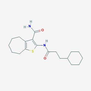 molecular formula C19H28N2O2S B331965 2-[(3-cyclohexylpropanoyl)amino]-5,6,7,8-tetrahydro-4H-cyclohepta[b]thiophene-3-carboxamide 