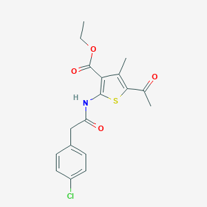 molecular formula C18H18ClNO4S B331968 Ethyl 5-acetyl-2-{[(4-chlorophenyl)acetyl]amino}-4-methyl-3-thiophenecarboxylate 